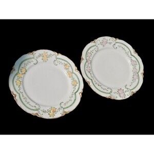 Antique Haviland Limoges Plates - Rose Floral Gold Trim, Set of 2